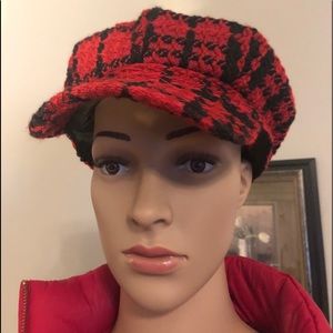 Red Plaid Newsboy Cap.